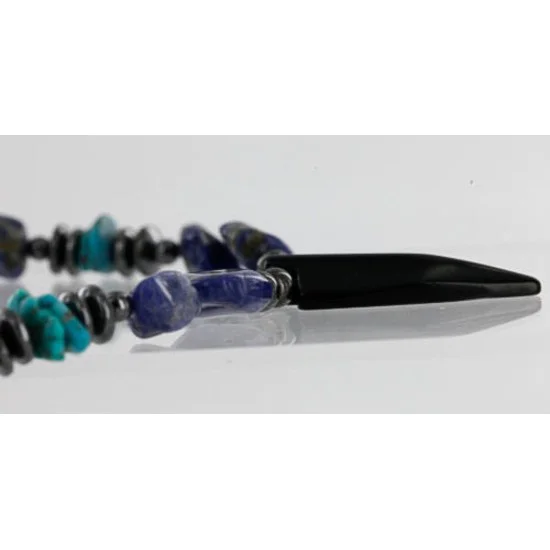 Navajo .925 Sterling Silver Natural Turquoise, Onyx and LAPIS Native American Necklace 371060794713 Navajo .925 Sterling Silver Natural Turquoise, Onyx and LAPIS Native American Necklace 371060794713