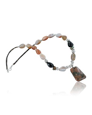 Certified Authentic Navajo .925 Sterling Silver Natural Turquoise Onyx Carnelian Native American Necklace 15383-3