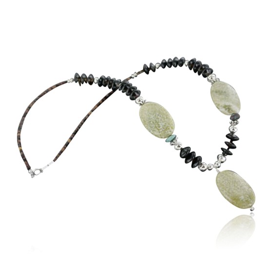 Certified Authentic Navajo .925 Sterling Silver Natural Turquoise Onyx Native American Necklace 15151-10 Certified Authentic Navajo .925 Sterling Silver Natural Turquoise Onyx Native American Necklace 15151-10