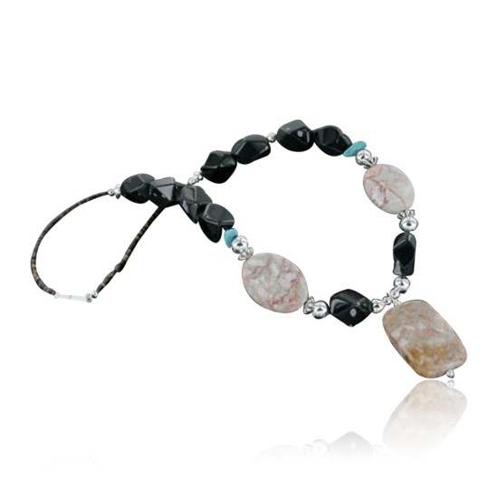Certified Authentic Navajo .925 Sterling Silver Natural Turquoise Onyx Native American Necklace 15215-19