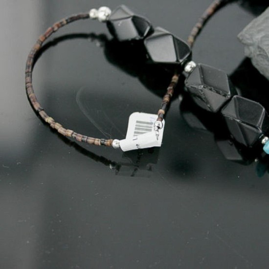 Certified Authentic Navajo .925 Sterling Silver Natural Turquoise Onyx Native American Necklace 15215-19