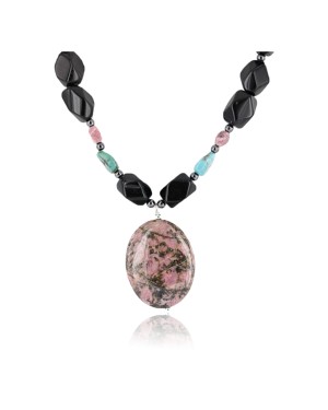 Certified Authentic Navajo .925 Sterling Silver Natural Turquoise Onyx Native American Necklace 15838-5