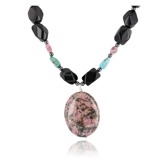 Certified Authentic Navajo .925 Sterling Silver Natural Turquoise Onyx Native American Necklace 15838-5