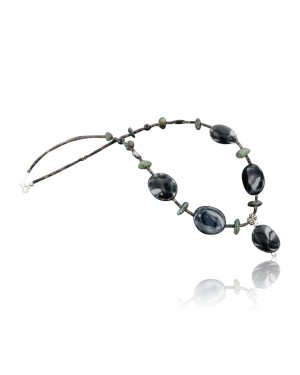 Certified Authentic Navajo .925 Sterling Silver Natural Turquoise Onyx Native American Necklace 370877646102