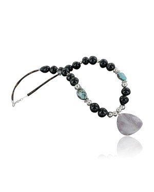 Certified Authentic Navajo .925 Sterling Silver Natural Turquoise Onyx Native American Necklace 370924130216