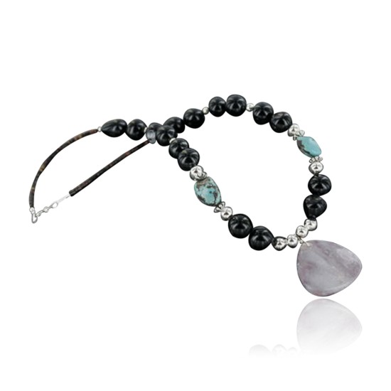Certified Authentic Navajo .925 Sterling Silver Natural Turquoise Onyx Native American Necklace 370924130216