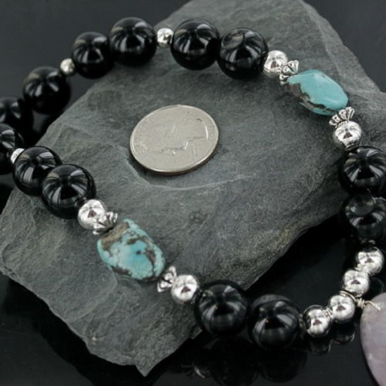 Certified Authentic Navajo .925 Sterling Silver Natural Turquoise Onyx Native American Necklace 370924130216