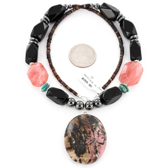 Certified Authentic Navajo .925 Sterling Silver Natural Turquoise Onyx Native American Necklace 371060605007