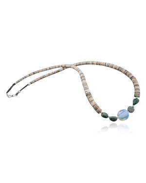 Certified Authentic Navajo .925 Sterling Silver Natural Turquoise Opalite Graduated Heishi Native American Necklace 7501008-36