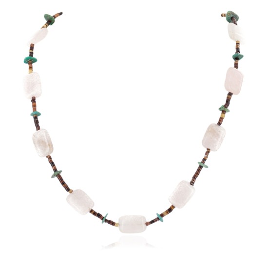 Certified Authentic Navajo .925 Sterling Silver Natural Turquoise Pink Quartz Native American Necklace 750154