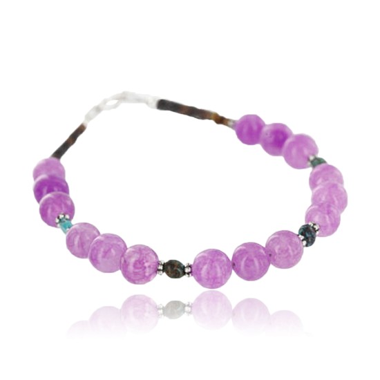 Certified Authentic Navajo .925 Sterling Silver Natural Turquoise Purple Agate Native American Bracelet 370989751703