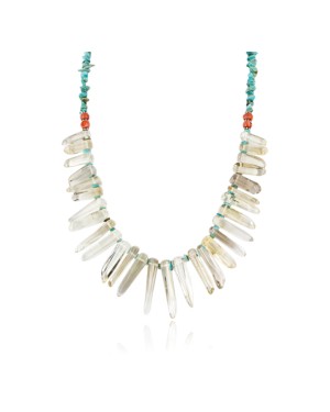 Certified Authentic Navajo .925 Sterling Silver Natural Turquoise Spiny Oyster and Smoky Quartz Native American Necklace 25256