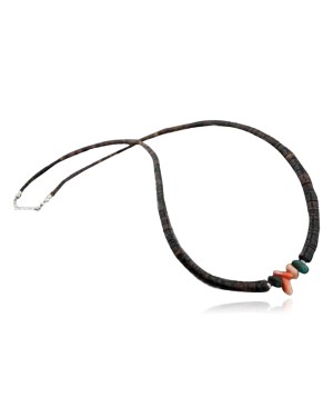 Certified Authentic Navajo .925 Sterling Silver Natural Turquoise Spiny Oyster Graduated Heish Native American Necklace 370843756289