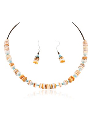 Certified Authentic Navajo .925 Sterling Silver Natural Turquoise Spiny Oyster Set Native American Necklace and Earrings 16038-18084