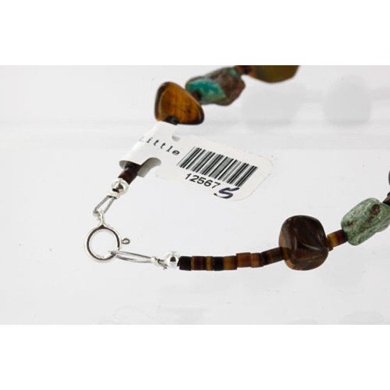 Certified Authentic Navajo .925 Sterling Silver Natural Turquoise, Tigers Eye and Jasper Native American Bracelet 370992993565