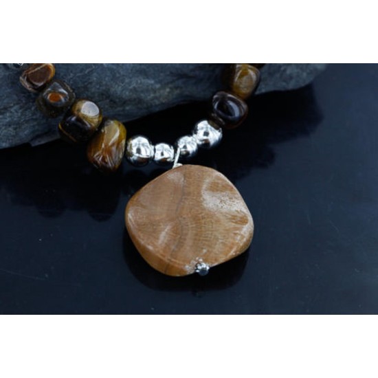 Certified Authentic Navajo .925 Sterling Silver Natural Turquoise Tigers Eye Jasper Native American Necklace 15824-9