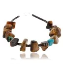 Navajo .925 Sterling Silver Natural Turquoise Tigers Eye Native American Bracelet 370994299076