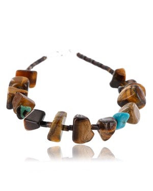 Certified Authentic Navajo .925 Sterling Silver Natural Turquoise Tigers Eye Native American Bracelet 370994299076