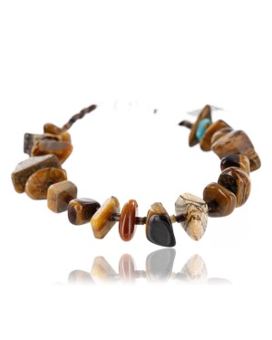 Certified Authentic Navajo .925 Sterling Silver Natural Turquoise Tigers Eye Native American Bracelet 370994554931