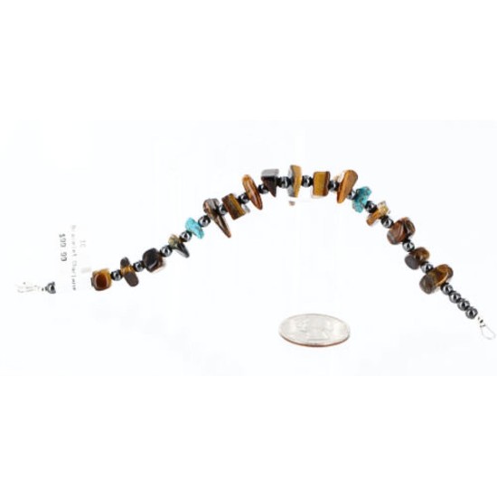 Certified Authentic Navajo .925 Sterling Silver Natural Turquoise Tigers Eye Native American Bracelet 390755381003