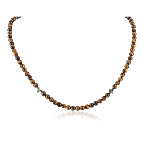 Certified Authentic Navajo .925 Sterling Silver Natural Turquoise Tigers Eye Native American Necklace 15786-101