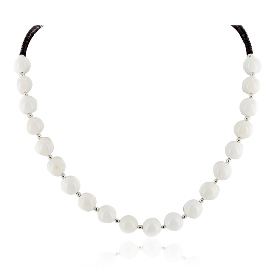 Certified Authentic Navajo .925 Sterling Silver Natural White Agate Heishi Native American Necklace 25313-4