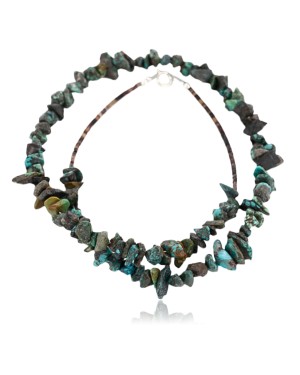 Certified Authentic Navajo .925 Sterling Silver ROUGH and Turquoise Native American Necklace 750109-1