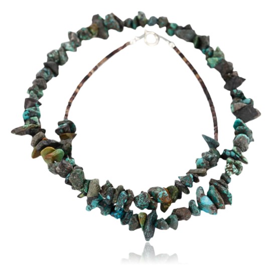 Certified Authentic Navajo .925 Sterling Silver ROUGH and Turquoise Native American Necklace 750109-1