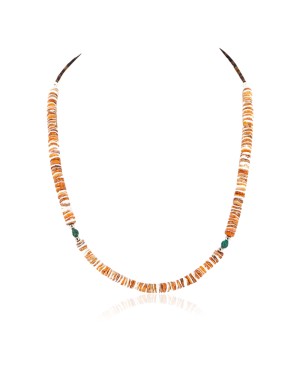 Certified Authentic Navajo .925 Sterling Silver Spiny Oyster and Turquoise Native American Necklace 25266-1