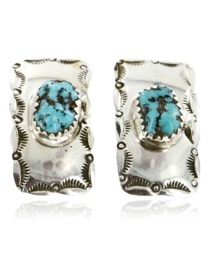 Certified Authentic Navajo .925 Sterling Silver Stud Native American Earrings Natural Turquoise Native American Earrings 24375-0