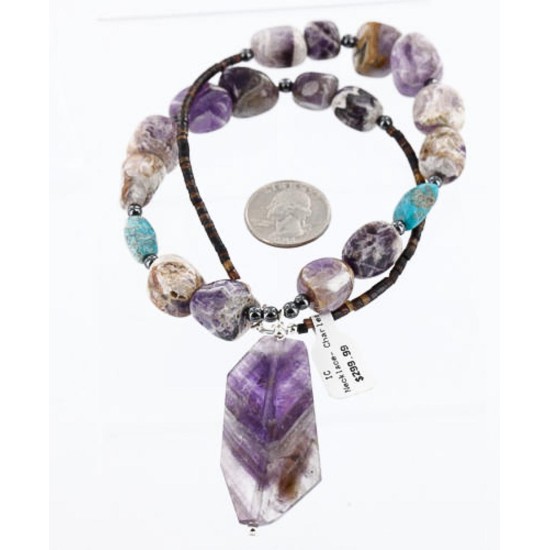 Certified Authentic Navajo .925 Sterling Silver Turquoise AMETHYST 28 Native American Necklace 371011978961