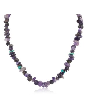Certified Authentic Navajo .925 Sterling Silver Turquoise & Amethyst Chain Native American Necklace 16014