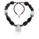 Navajo .925 Sterling Silver Turquoise and Black Onyx Native American Necklace 25207