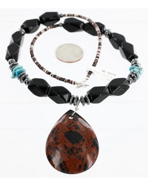 Certified Authentic Navajo .925 Sterling Silver Turquoise and Black Onyx Native American Necklace 390887407679