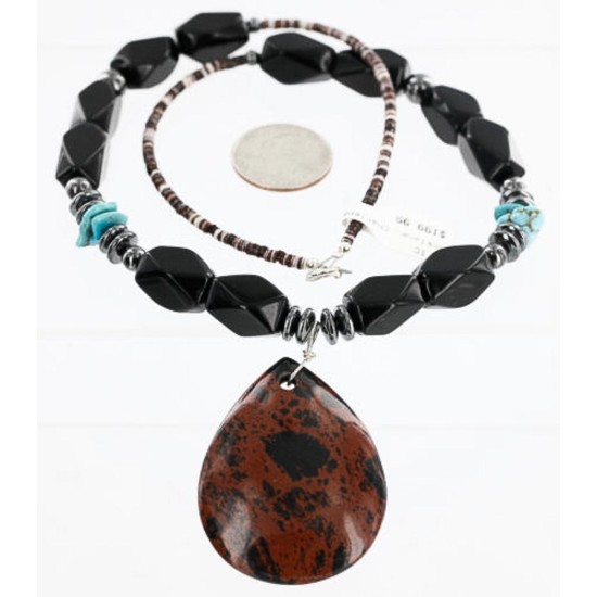 Certified Authentic Navajo .925 Sterling Silver Turquoise and Black Onyx Native American Necklace 390887407679