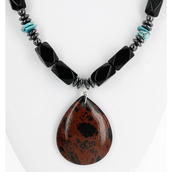 Certified Authentic Navajo .925 Sterling Silver Turquoise and Black Onyx Native American Necklace 390887407679