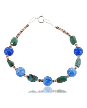 Certified Authentic Navajo .925 Sterling Silver Turquoise and BLUE AGATE Native American Bracelet 371017213299