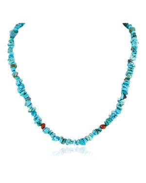 Certified Authentic Navajo .925 Sterling Silver  Turquoise and Coral Chain Native American Necklace 15771-00