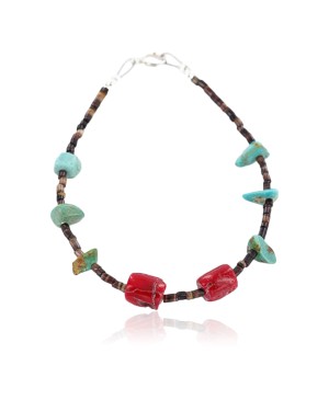 Certified Authentic Navajo .925 Sterling Silver Turquoise and CORAL Native American Bracelet 371016862162