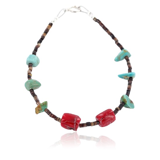 Certified Authentic Navajo .925 Sterling Silver Turquoise and CORAL Native American Bracelet 371016862162