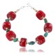 Certified Authentic Navajo .925 Sterling Silver Turquoise and Coral Native American Bracelet 12589-1