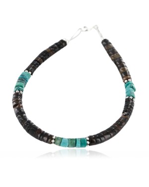 Certified Authentic Navajo .925 Sterling Silver Turquoise and HEISHI Native American Bracelet 390848967588