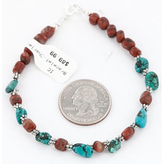Certified Authentic Navajo .925 Sterling Silver Turquoise and Jasper Native American Bracelet 390800642866
