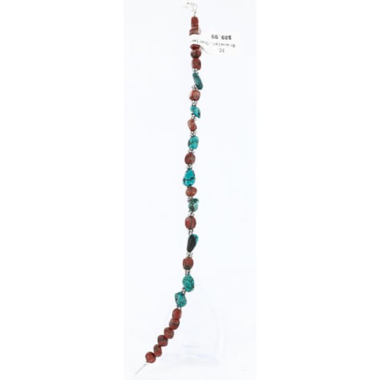 Certified Authentic Navajo .925 Sterling Silver Turquoise and Jasper Native American Bracelet 390800642866