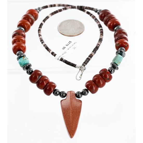 Certified Authentic Navajo .925 Sterling Silver Turquoise and Jasper Native American Necklace 25211-101 Certified Authentic Navajo .925 Sterling Silver Turquoise and Jasper Native American Necklace 25211-101