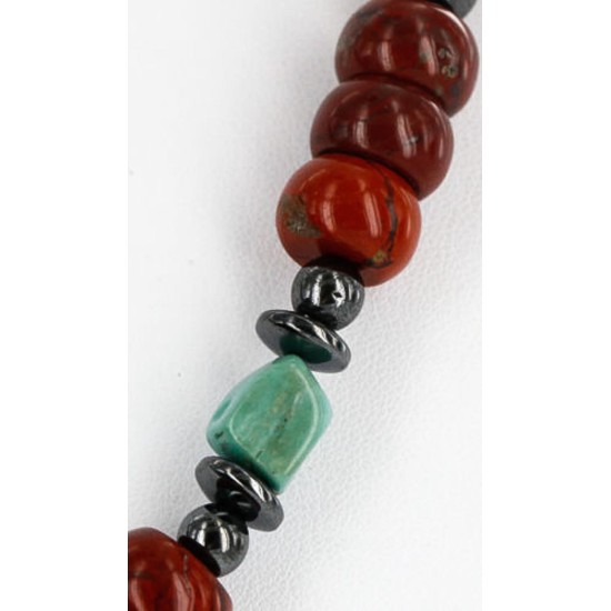 Certified Authentic Navajo .925 Sterling Silver Turquoise and Jasper Native American Necklace 25211-101 Certified Authentic Navajo .925 Sterling Silver Turquoise and Jasper Native American Necklace 25211-101
