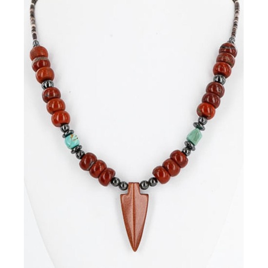 Certified Authentic Navajo .925 Sterling Silver Turquoise and Jasper Native American Necklace 25211-101 Certified Authentic Navajo .925 Sterling Silver Turquoise and Jasper Native American Necklace 25211-101