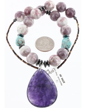 Certified Authentic Navajo .925 Sterling Silver Turquoise and PURPLE AGATE Native American Necklace 371010632545