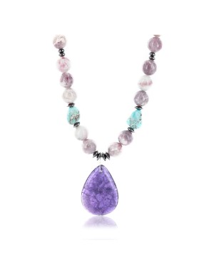 Certified Authentic Navajo .925 Sterling Silver Turquoise and PURPLE AGATE Native American Necklace 371010632545