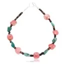 Authentic Navajo Native American Turquoise and Rose Quartz Sterling Silver Bracelet